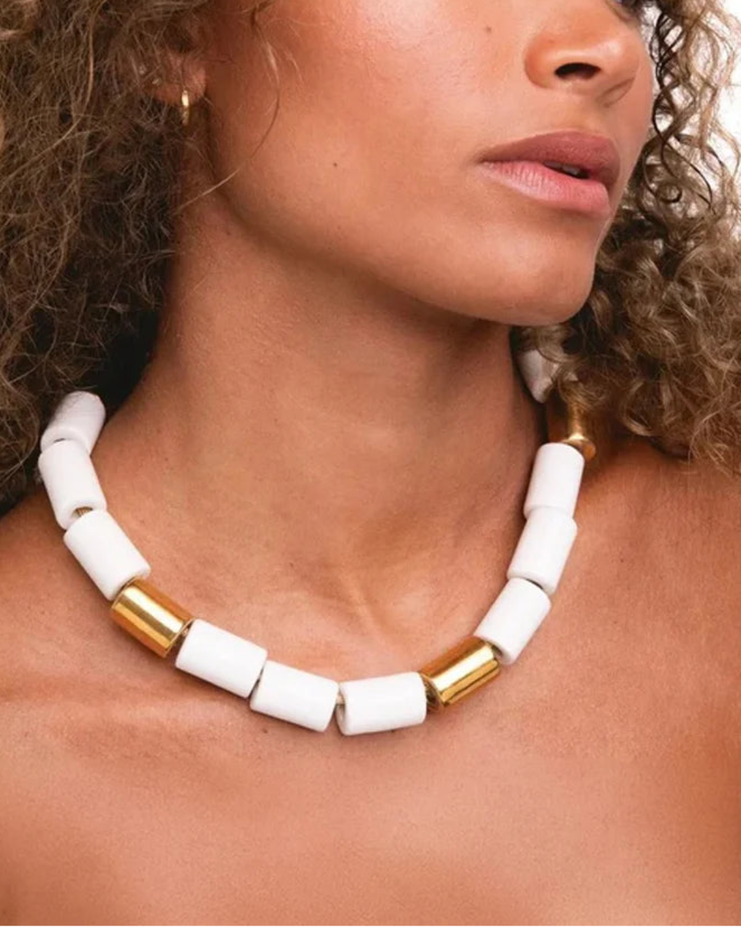 HER NEW TRIBE Blank & Karat Candy Bead Five Necklace on figure front 1