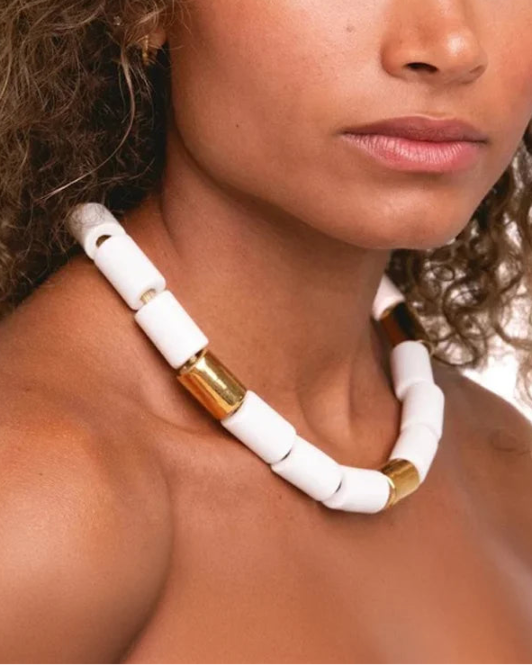 HER NEW TRIBE Blank & Karat Candy Bead Five Necklace on figure front