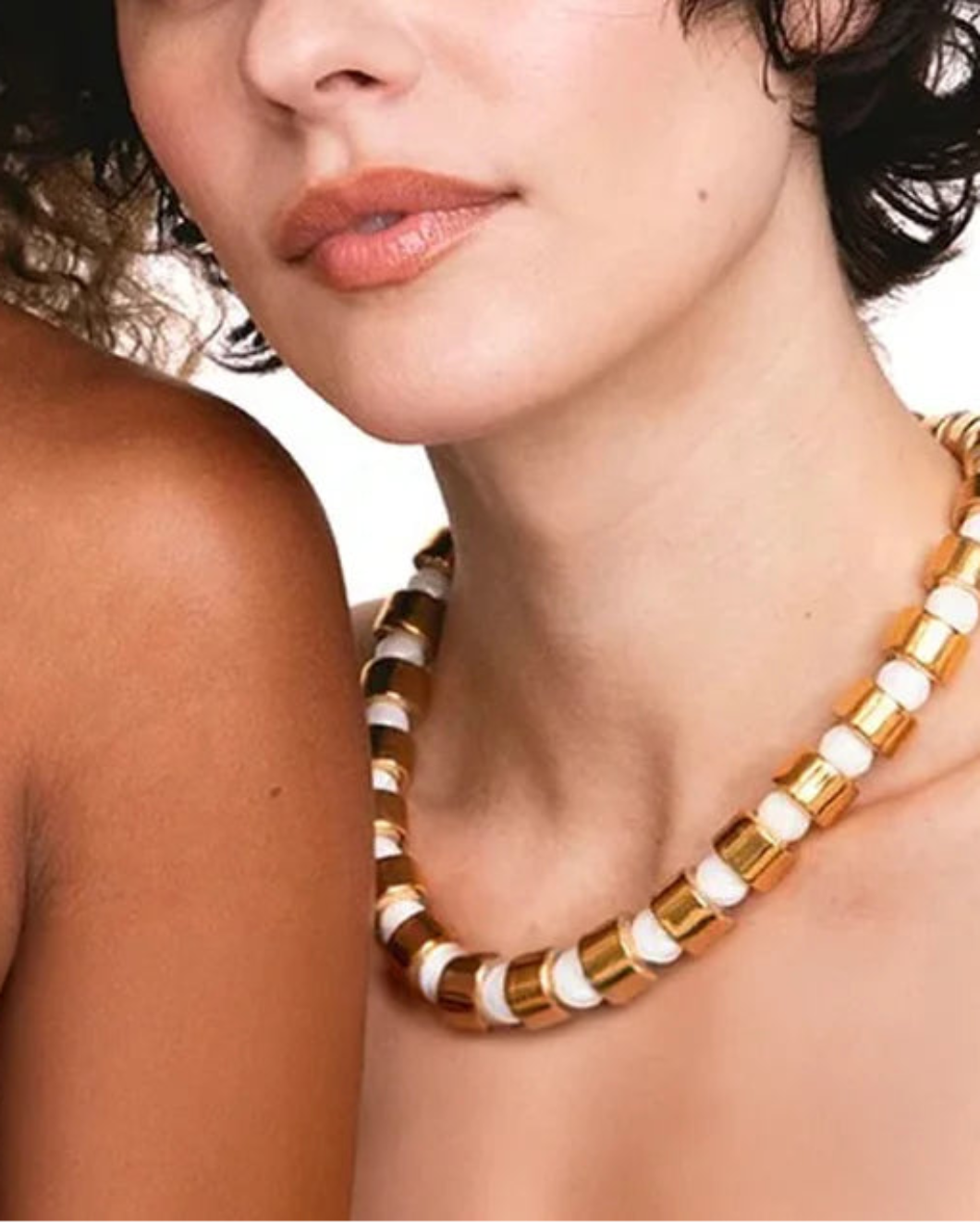 HER NEW TRIBE Karat & Mother of Pearl Sundry Bead Two Necklace on figure front
