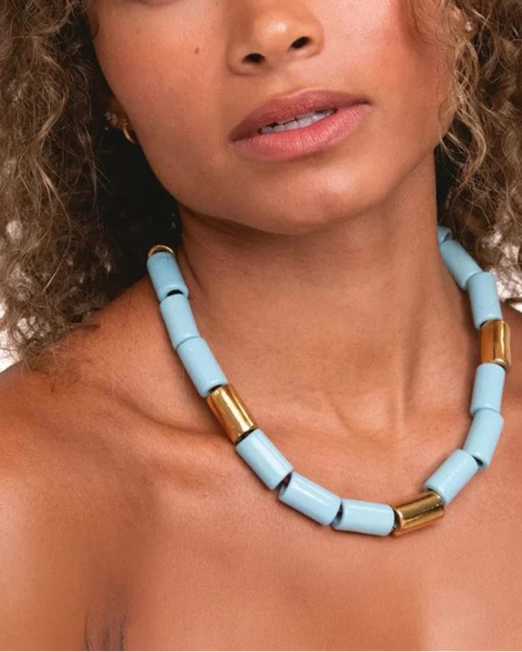 HER NEW TRIBE Pool & Karat Candy Bead Four Necklace on figure front