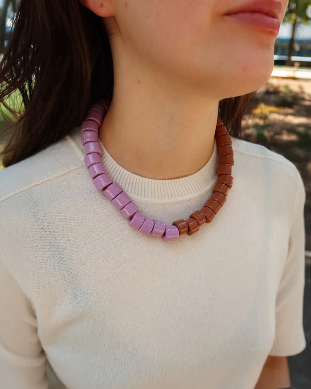 HER NEW TRIBE Prince & Sugar Split Candy Bead Two Necklace on figure front