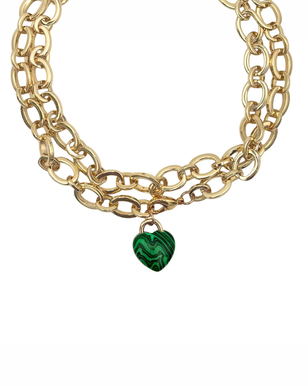 HOIST AND LEE Chunky oval link necklace old and malachite front detail