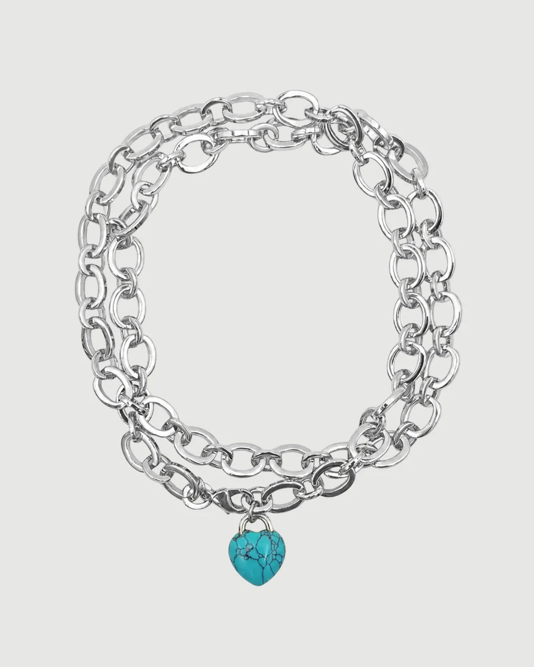 HOIST AND LEE Chunky oval link necklace silver and turquoise isolated