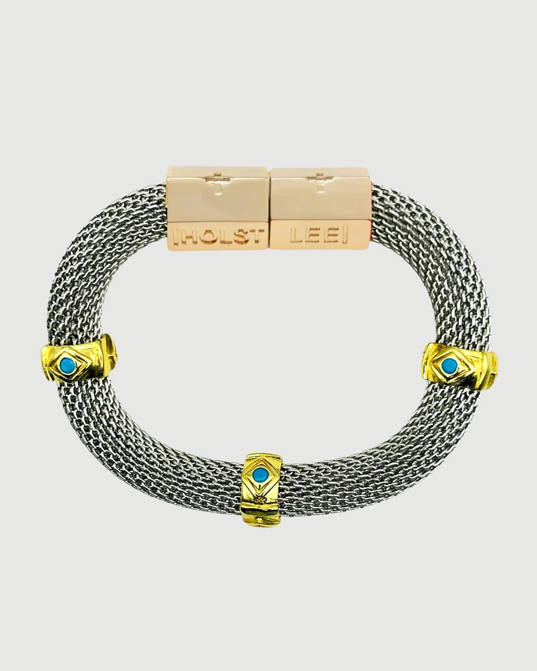 HOLST + LEE Classic mesh bracelet two tone with turquoise isolated