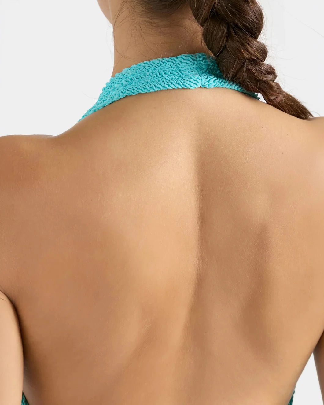HUNZA G Sandy SwimSuit Aqua on figure back detail