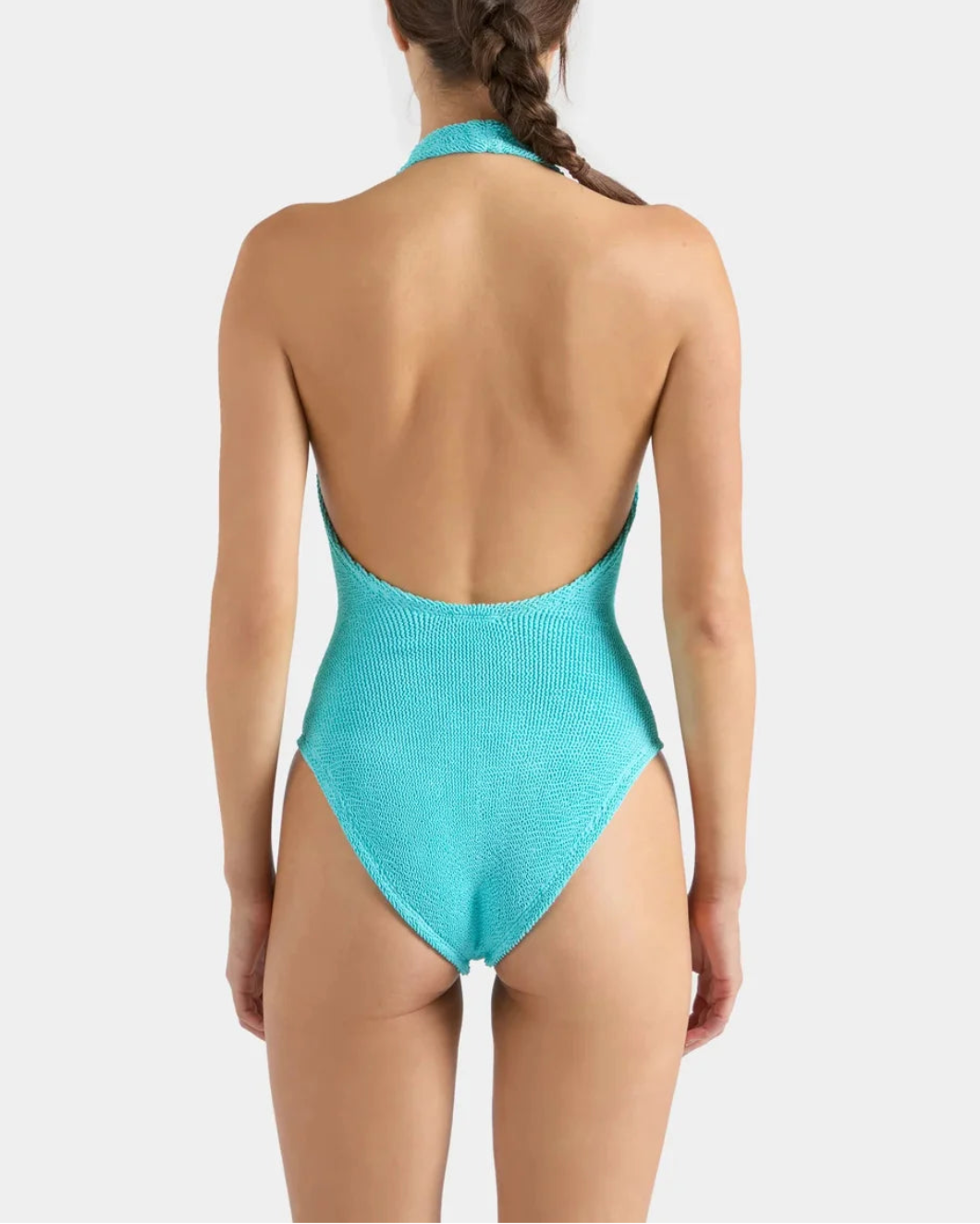 HUNZA G Sandy SwimSuit Aqua on figure back