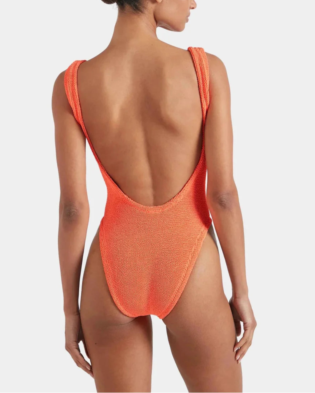 HUNZA G Square Neck Swim Orange on figure back