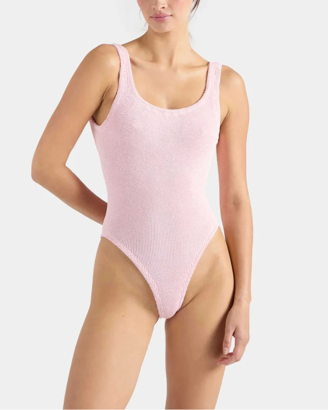 HUNZA G Square Sneck Swim Ballet Pink on figure front 1
