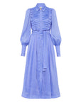 aje Iris Pleated Bib Midi Dress mist blue