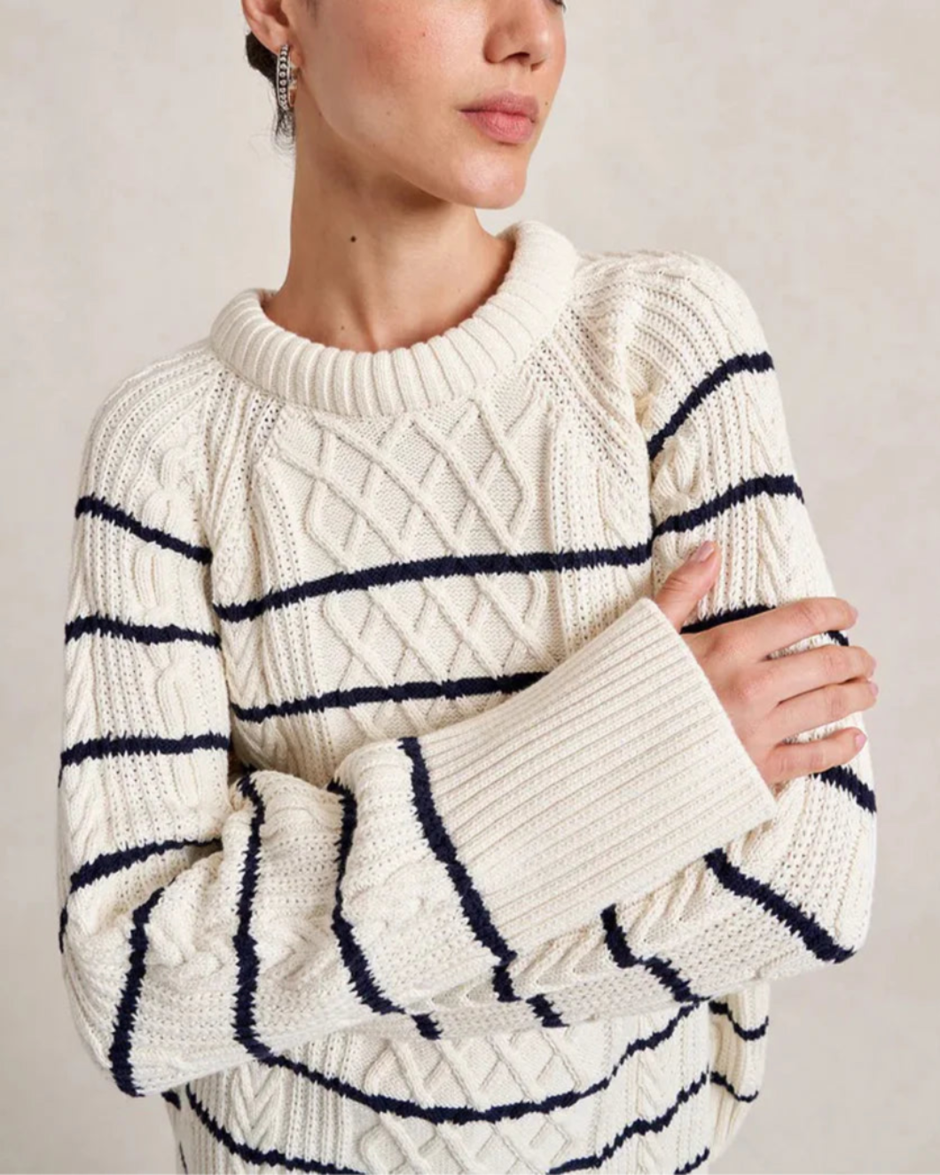 LA LIGNE Angus Sweater Cream/Navy on figure front