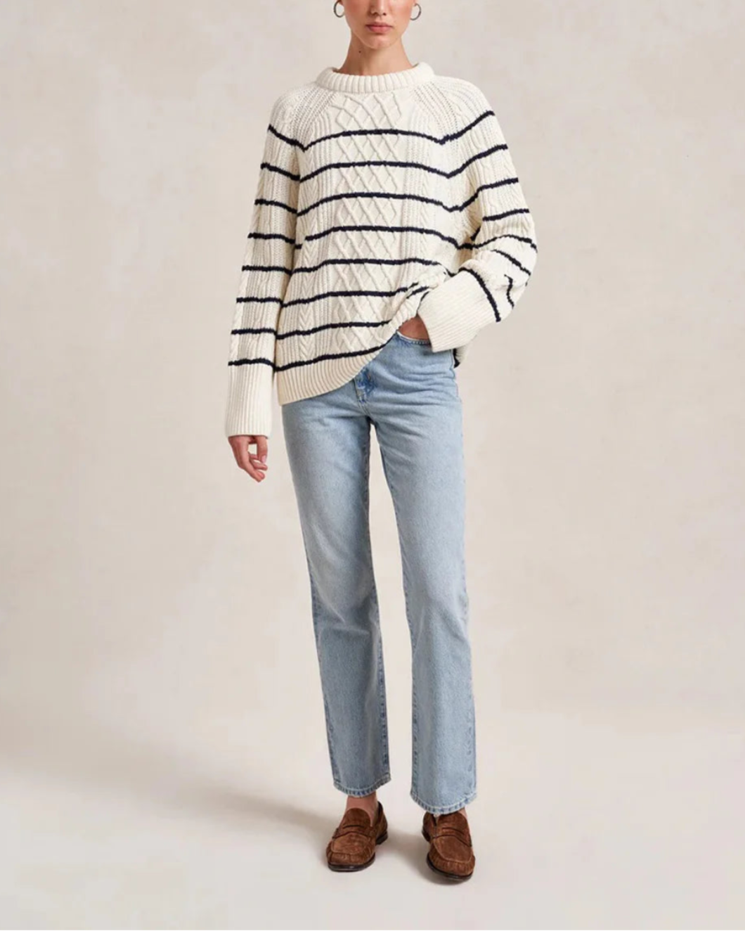 LA LIGNE Angus Sweater Cream/Navy on figure front