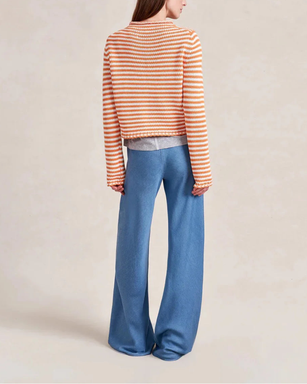 LA LIGNE Fine Stripe Mini Marina Sweater Apricot on figure back