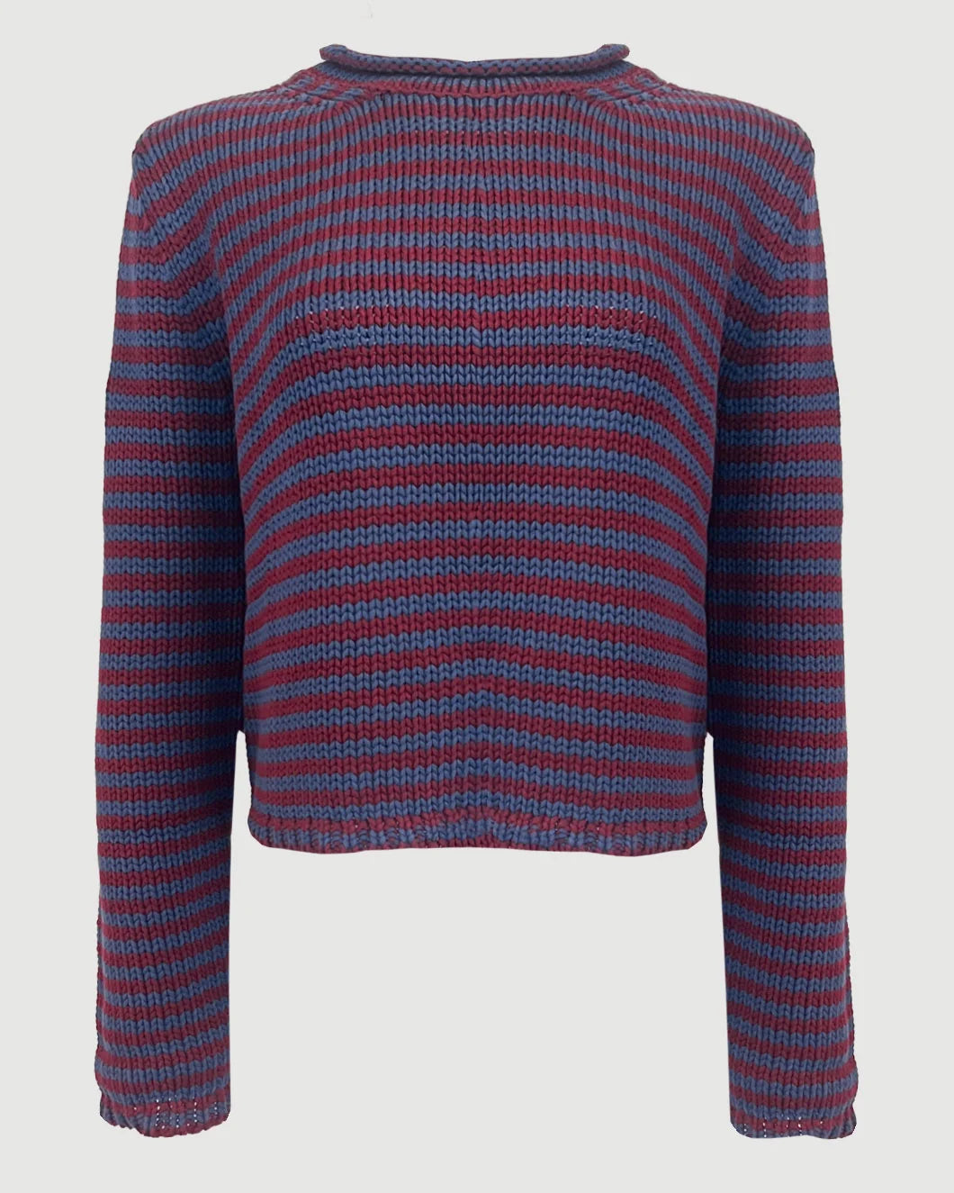 LA LIGNE Fine Stripe Mini Marina Sweater Oxblood/Navy isolated
