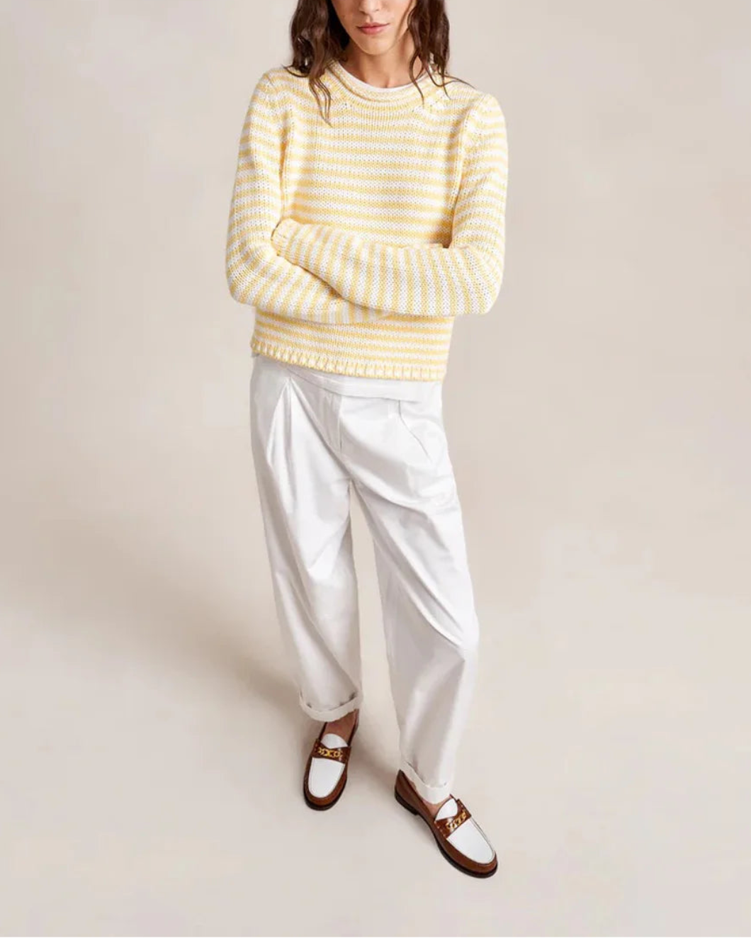 LA LIGNE Fine Stripe Mini Marina Sweater Sunshine on figure front 1