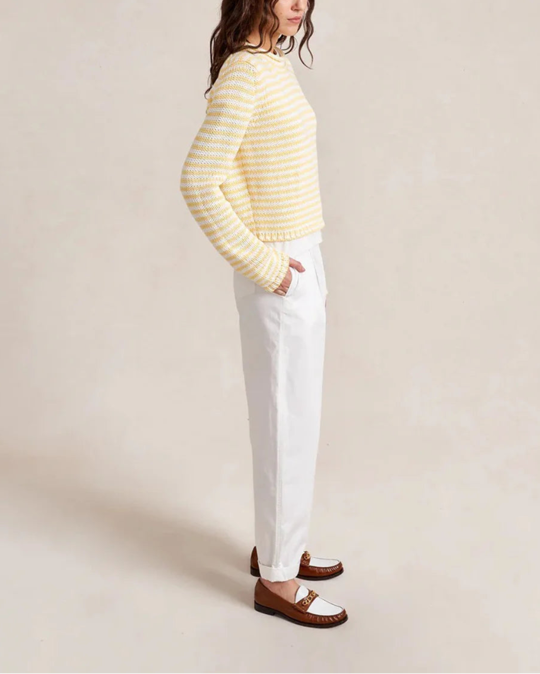 LA LIGNE Fine Stripe Mini Marina Sweater Sunshine on figure side 1