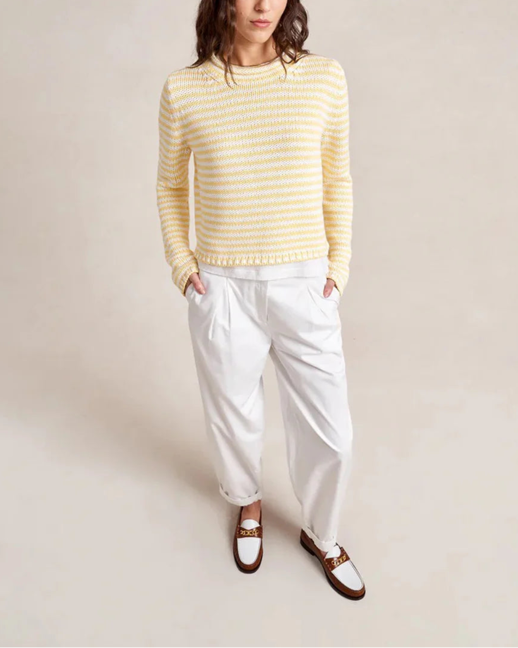 LA LIGNE Fine Stripe Mini Marina Sweater Sunshine on figure front