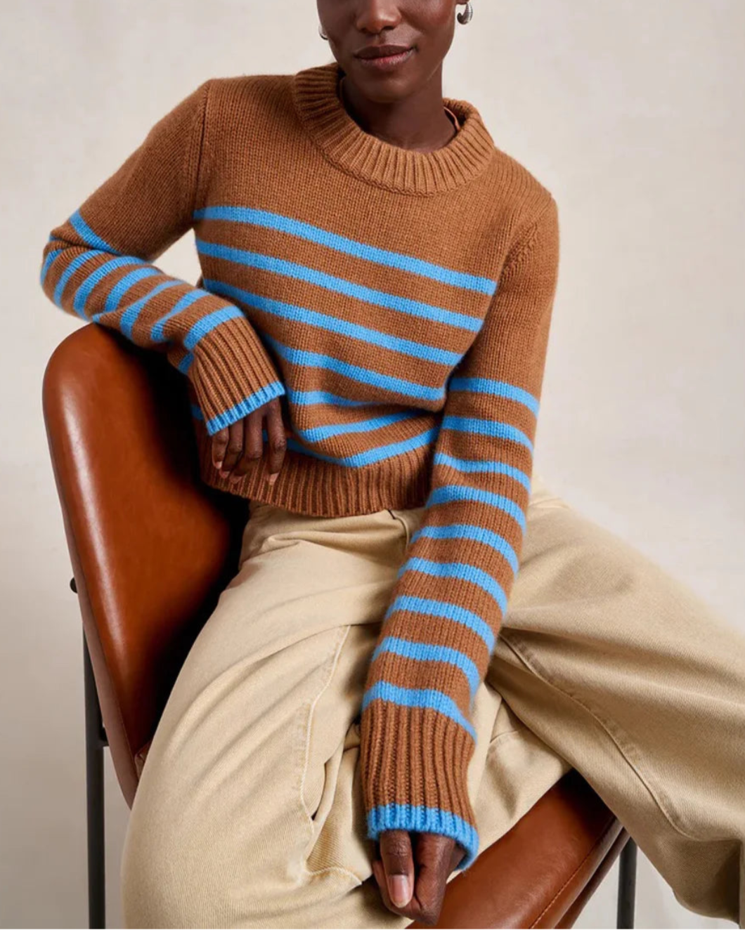 LA LIGNE Mini Marin Sweater Camel/Cerulean on figure front
