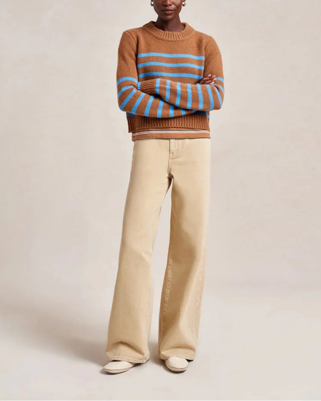 LA LIGNE Mini Marin Sweater Camel/Cerulean on figure front