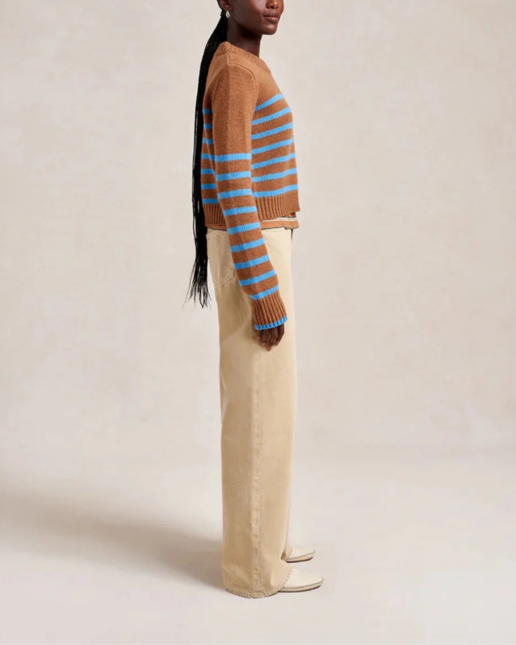 LA LIGNE Mini Marin Sweater Camel/Cerulean on figure side