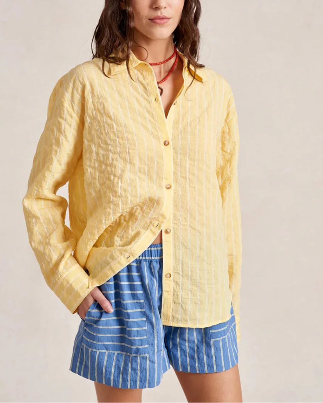 LA LIGNE Tangier Short Chambray stripe on figure front 2