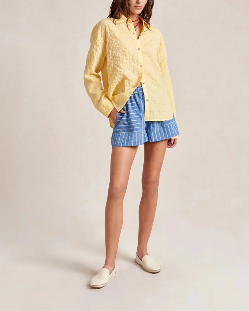 LA LIGNE Tangier Short Chambray stripe on figure front 1