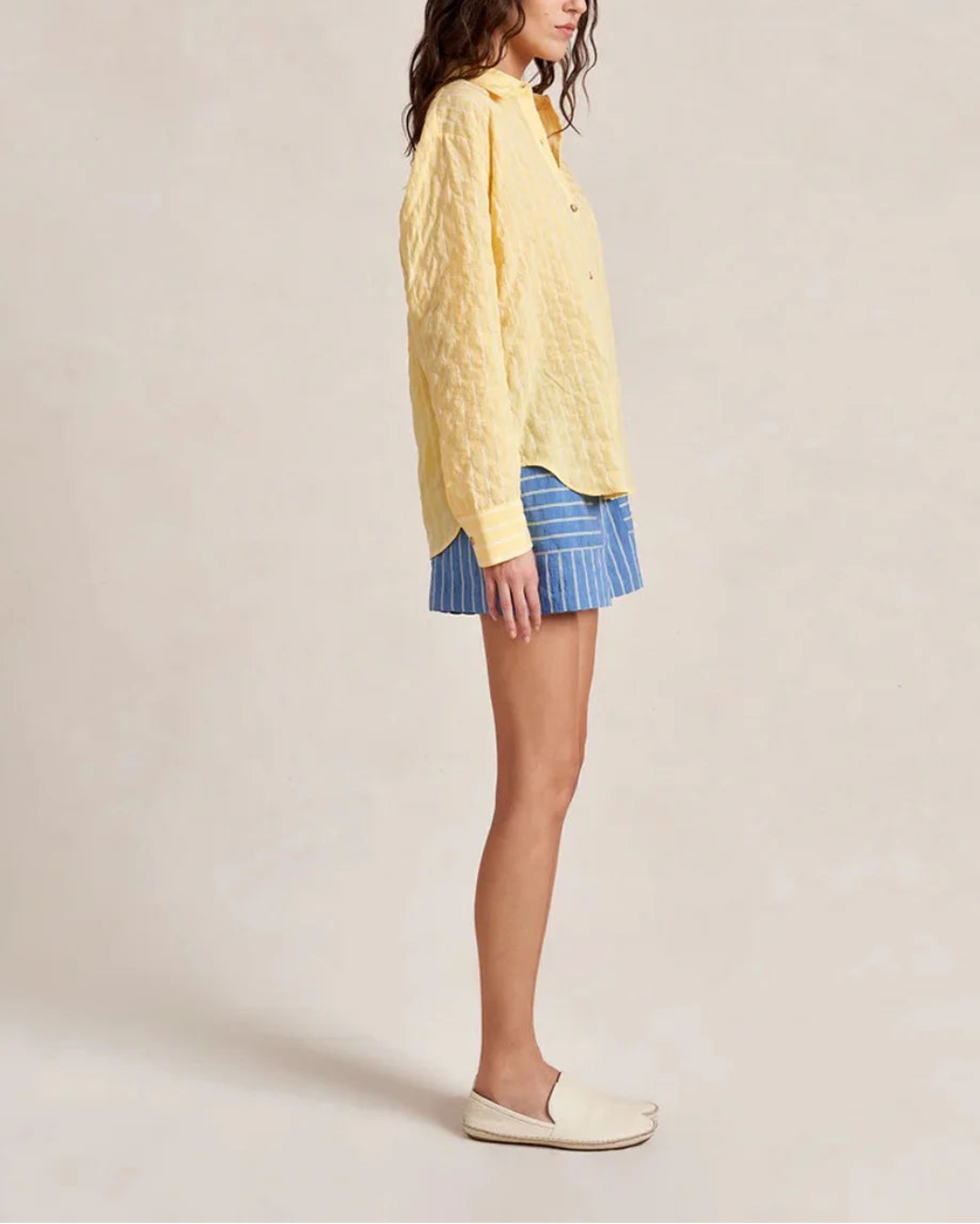 LA LIGNE Tangier Short Chambray stripe on figure side