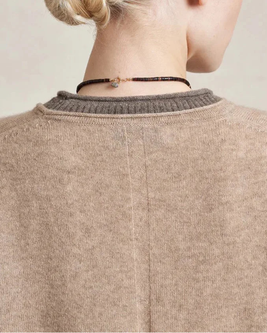 LA LIGNE dominic sweater in tan /dark tan on figure back detail