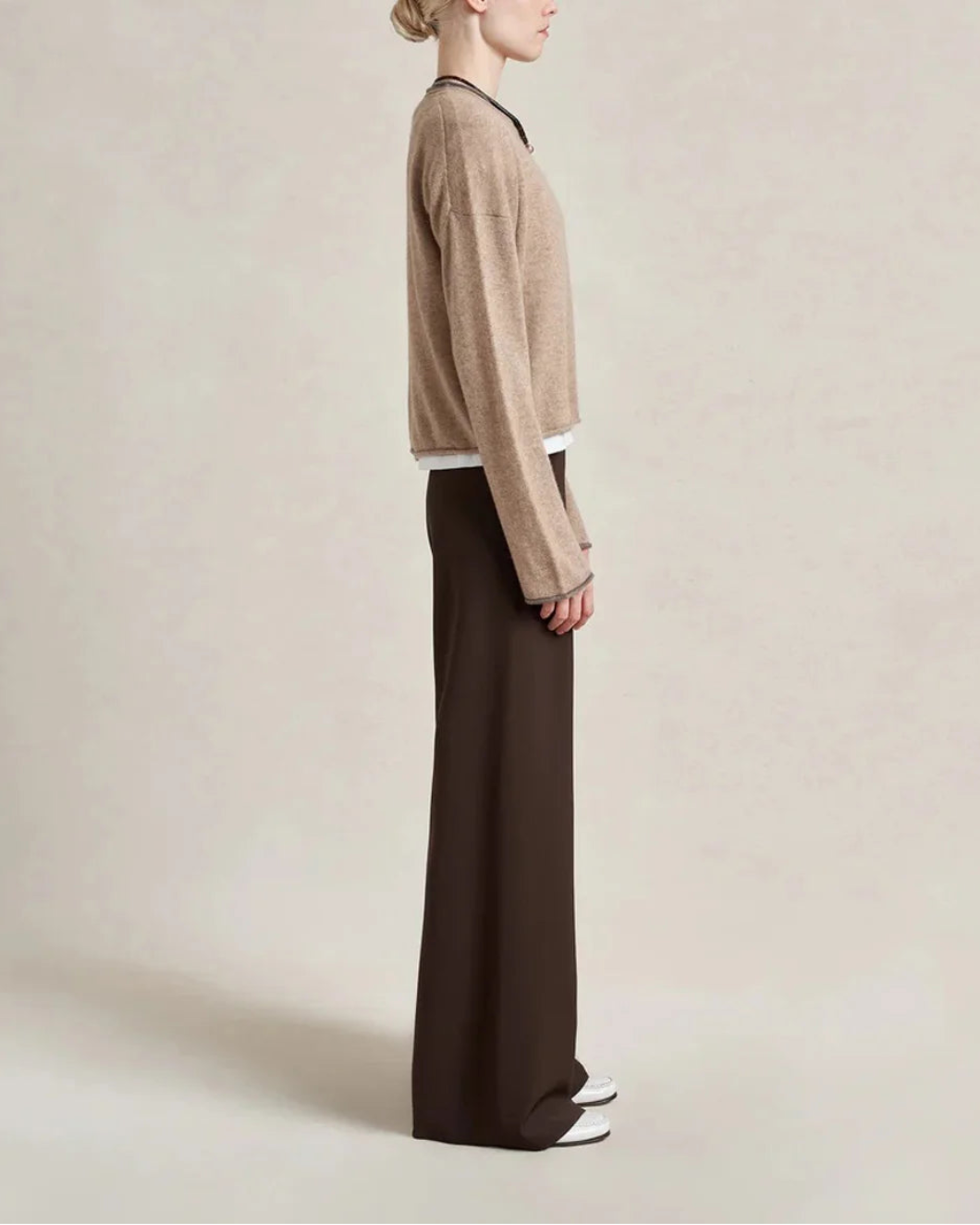 LA LIGNE dominic sweater in tan /dark tan on figure side