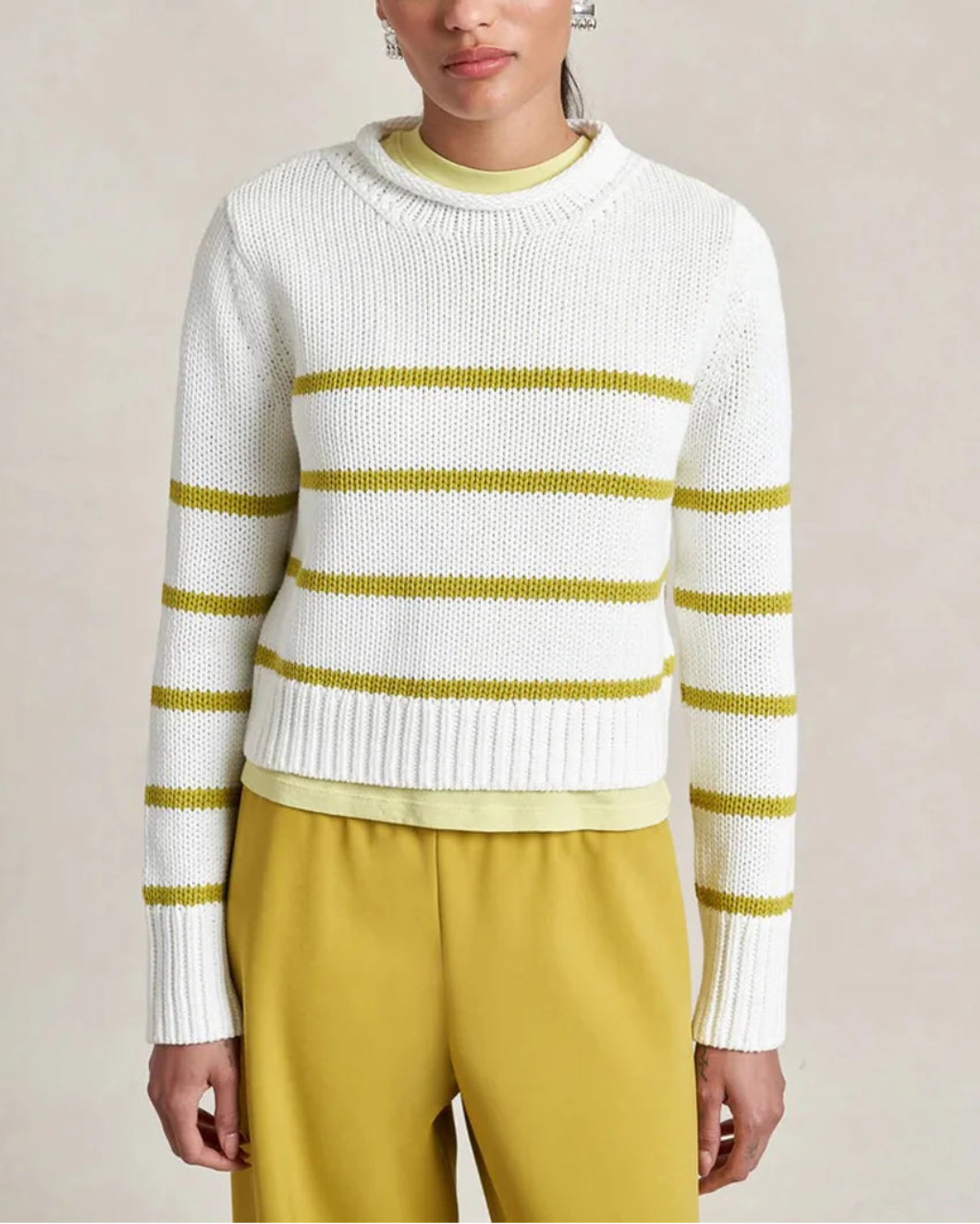 LA LIGNE mini marina sweater cream / key lime on figure front 1