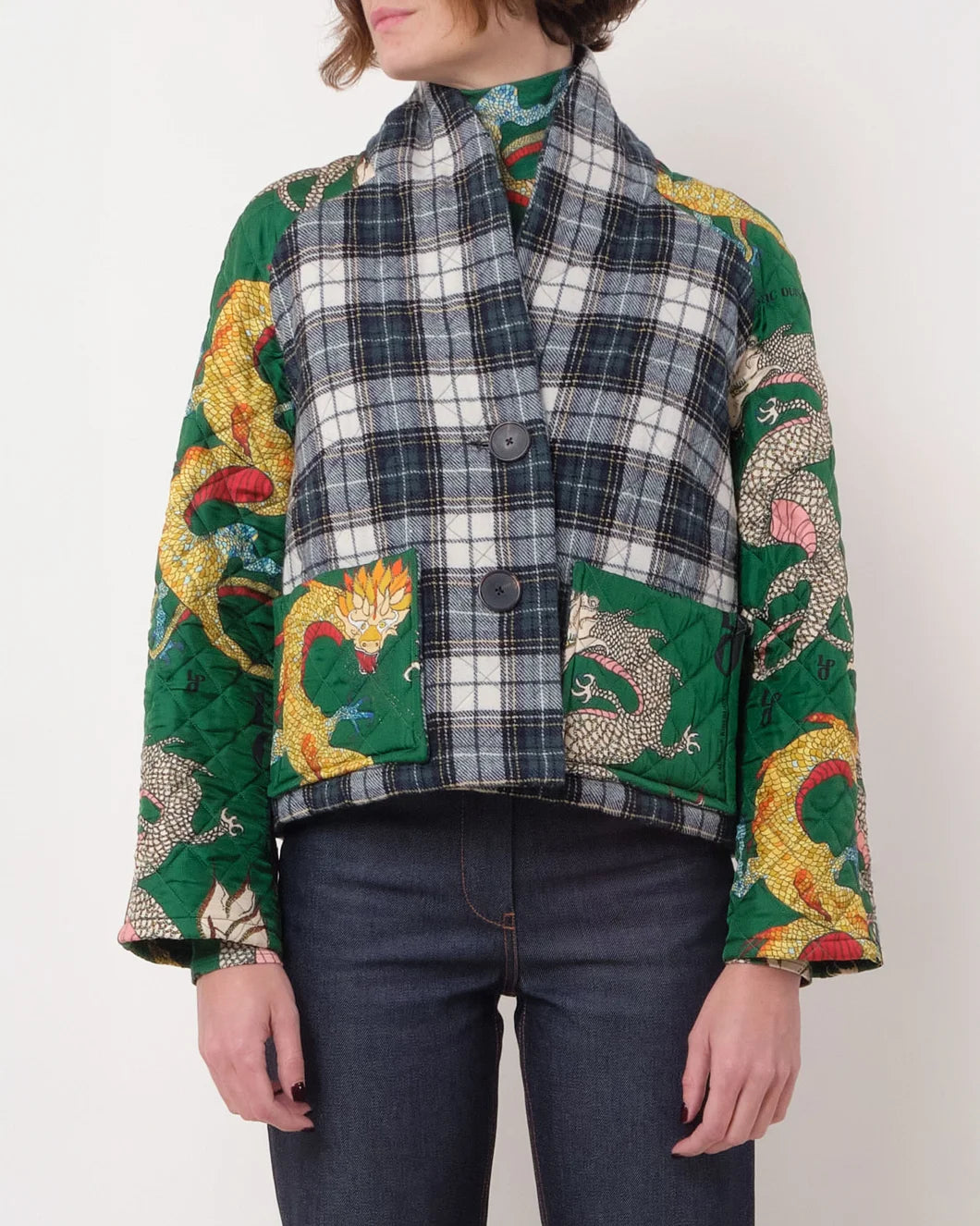 LA PRESTIC OUISTON mini mela jacket tartan dragon on figure front