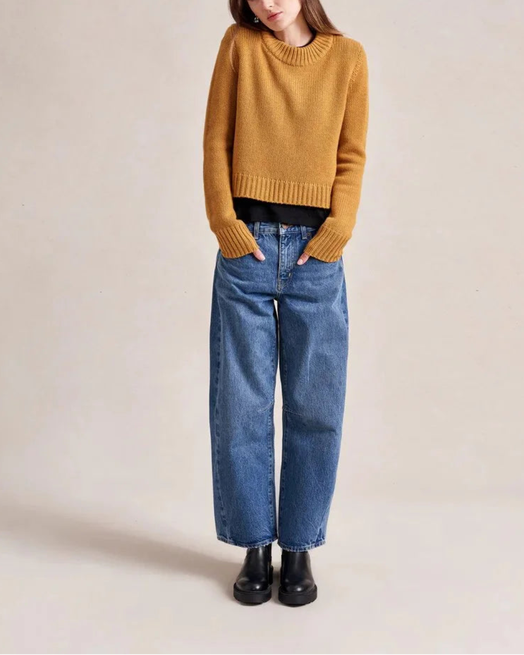 LA LIGNE solid mini marin sweater mustard on figure front 1