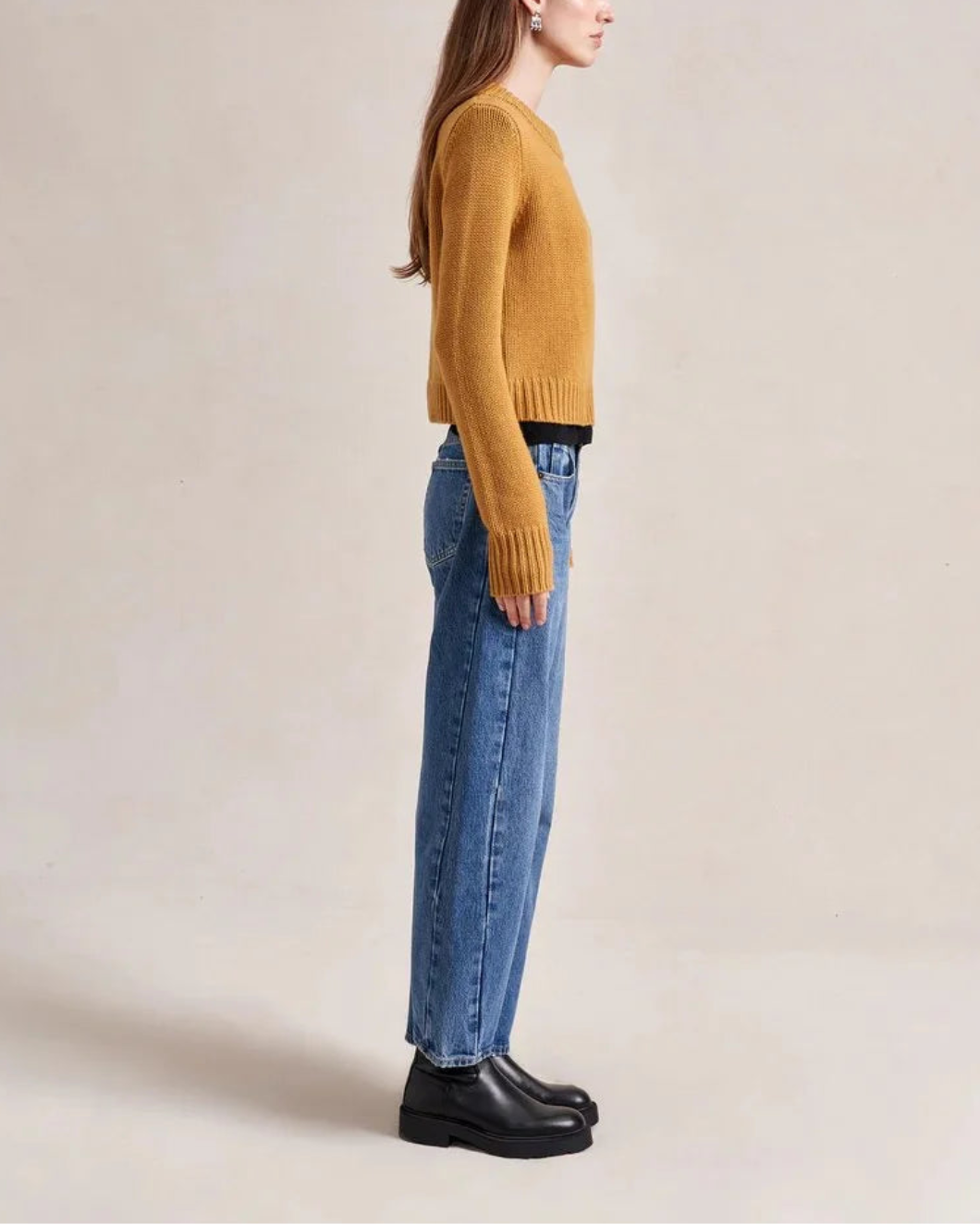 LA LIGNE solid mini marin sweater mustard on figure side