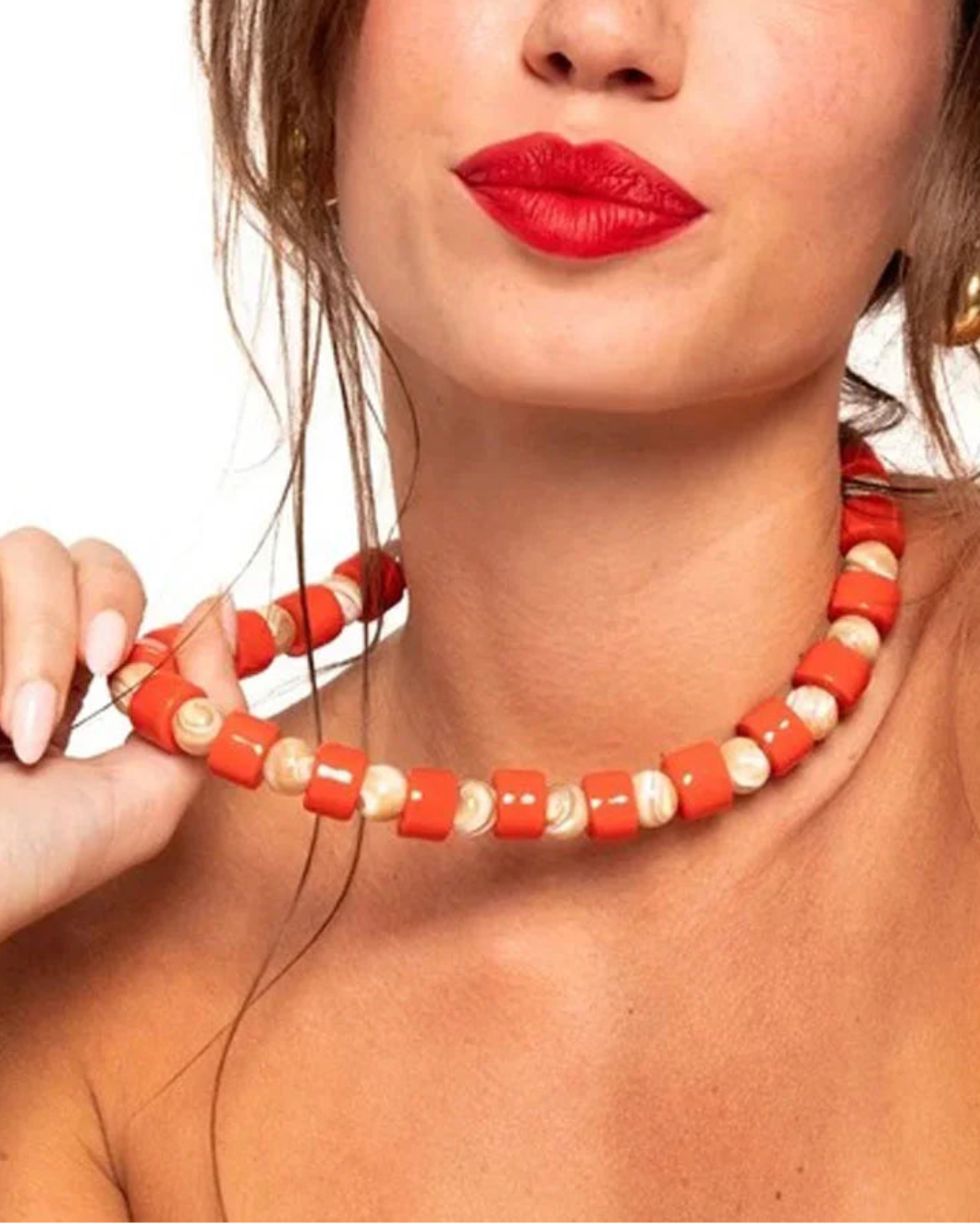 Lobster & Conch Mother Of Pearl Sundry Bead Two Necklace on figure front 1