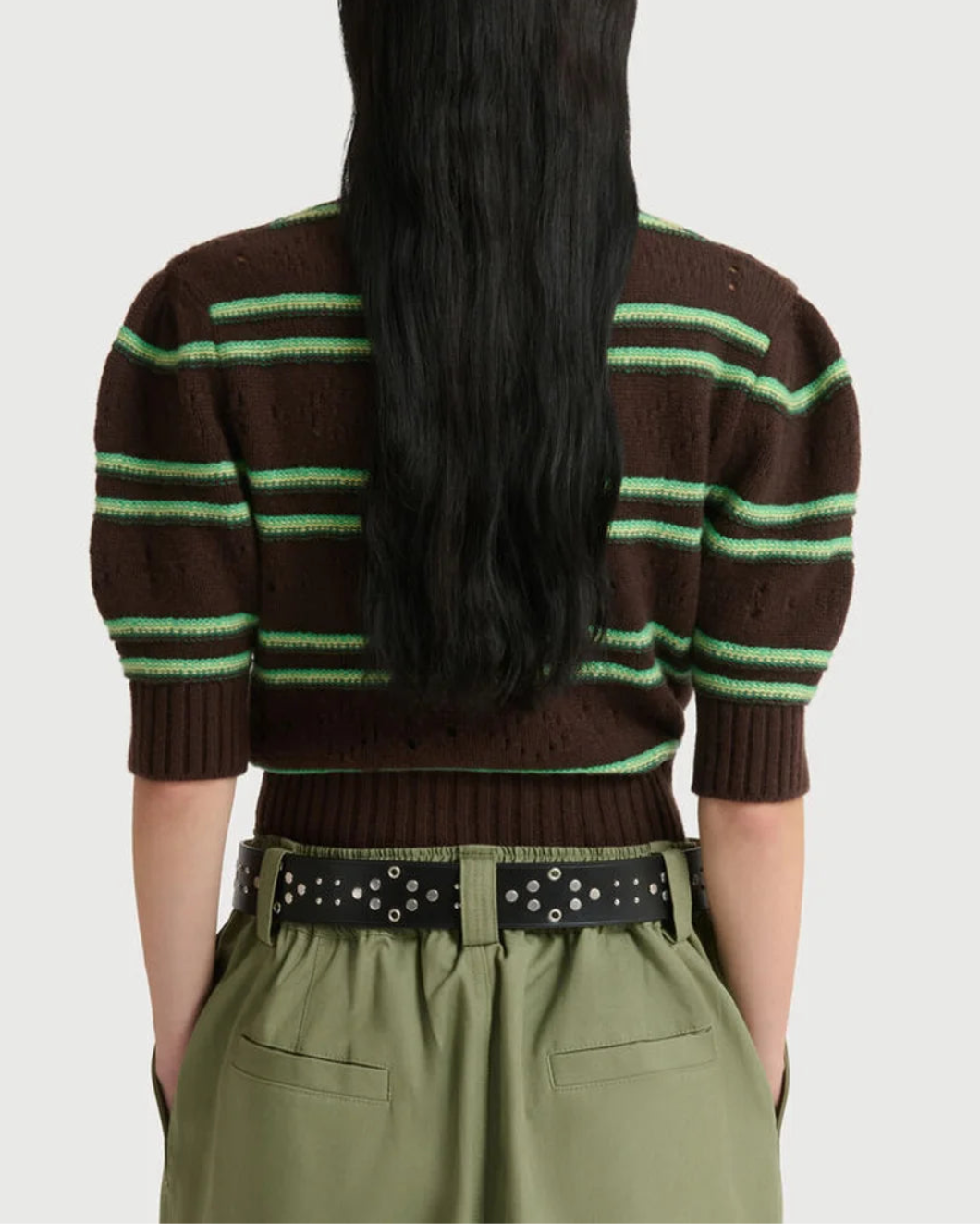 MARNI cashmere stripe roundneck sweater brown on figure back
