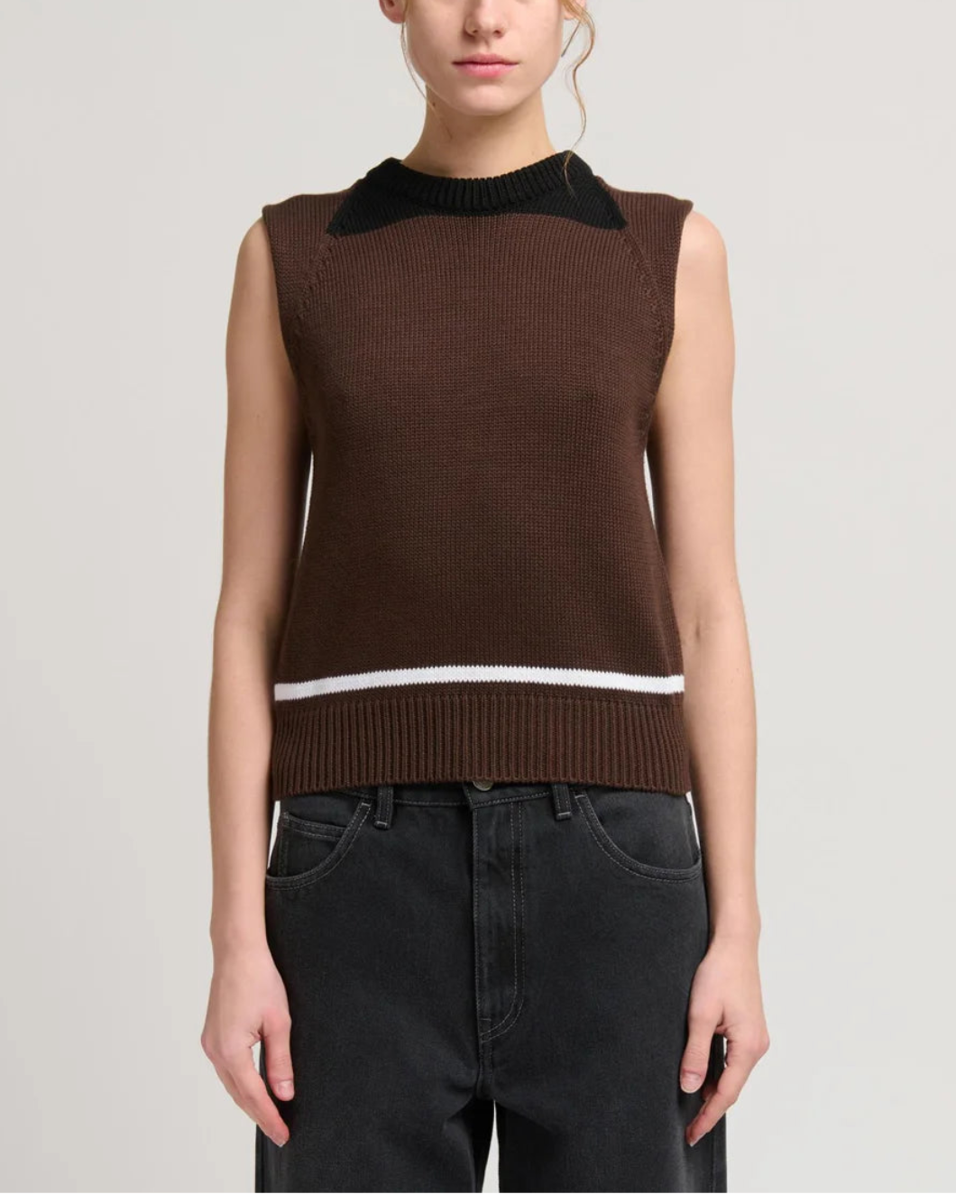 MARNI compact cotton sleeveless crewneck chestnut on figure front