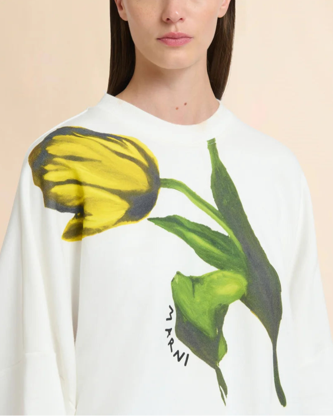 MARNI cotton sweatshirt tulip print white on figure front