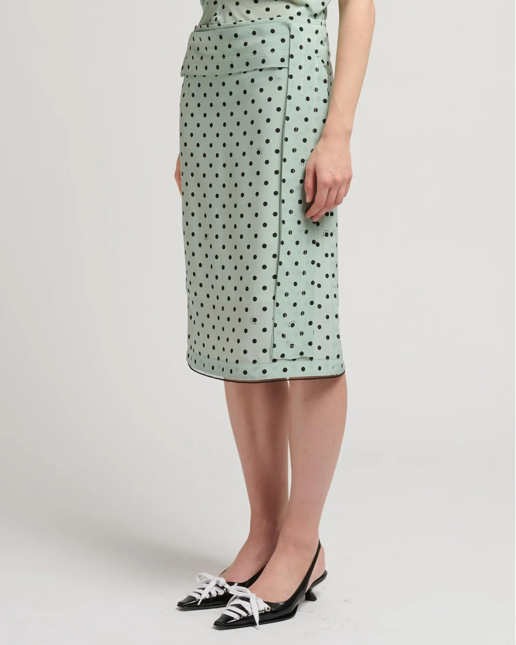 MARNI polka rhythm crepe de chine midi mint on figure side