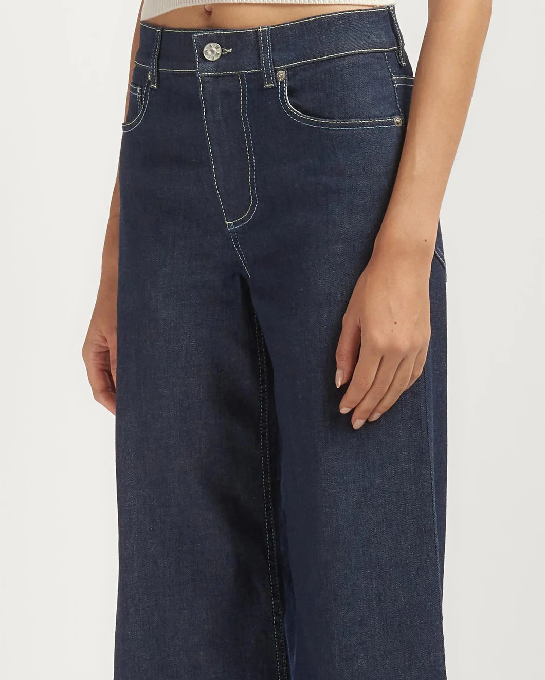 MARNI stretch denim 5 pocket trouser dark wash denim on figure side