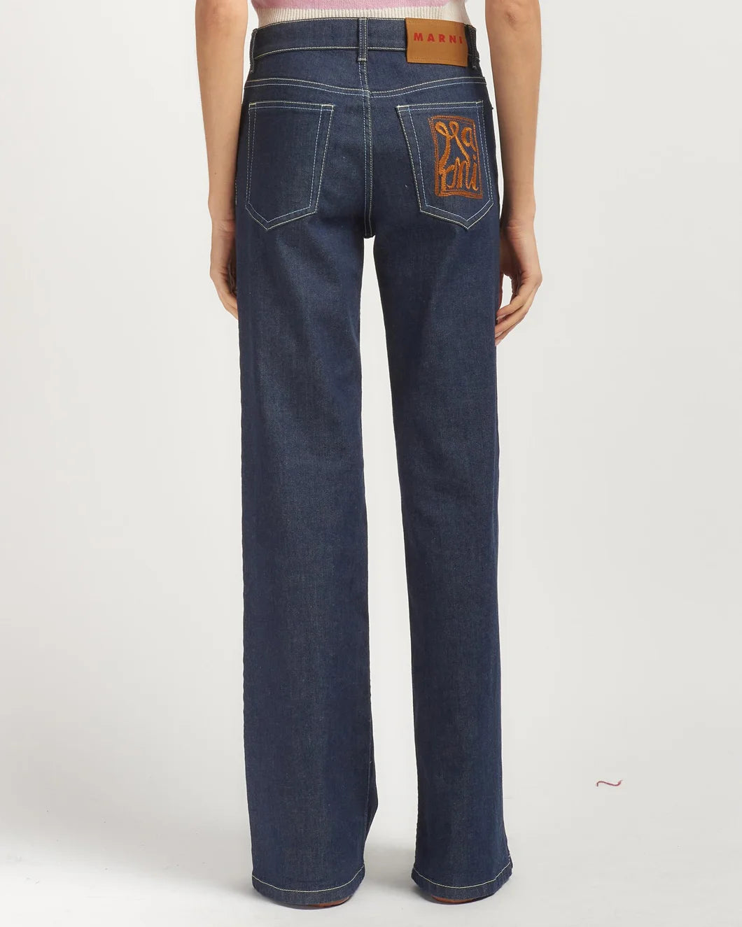 MARNI stretch denim 5 pocket trouser dark wash on figure back