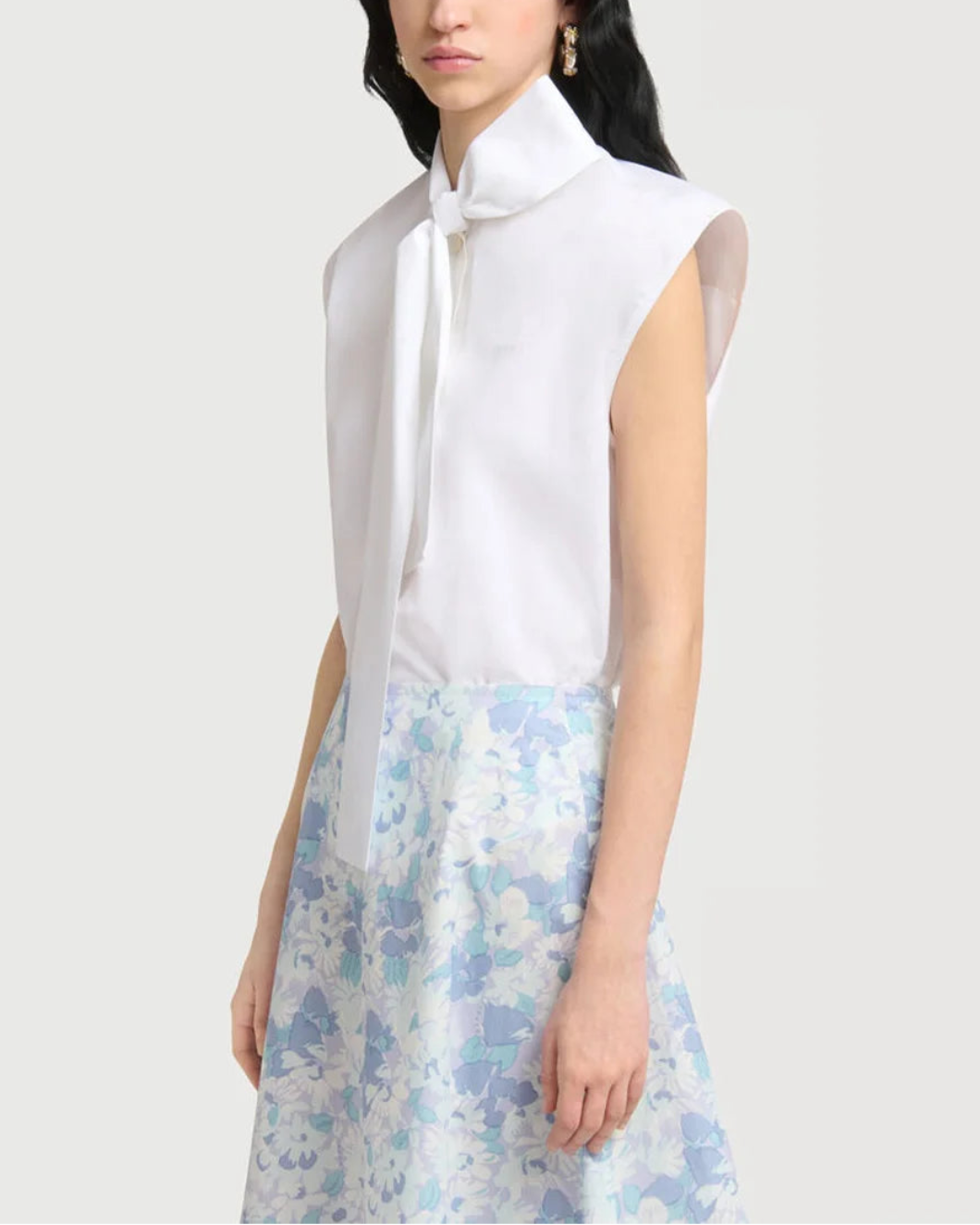 MARNI Cotton Poplin Cap Sleeve Blouse on figure side