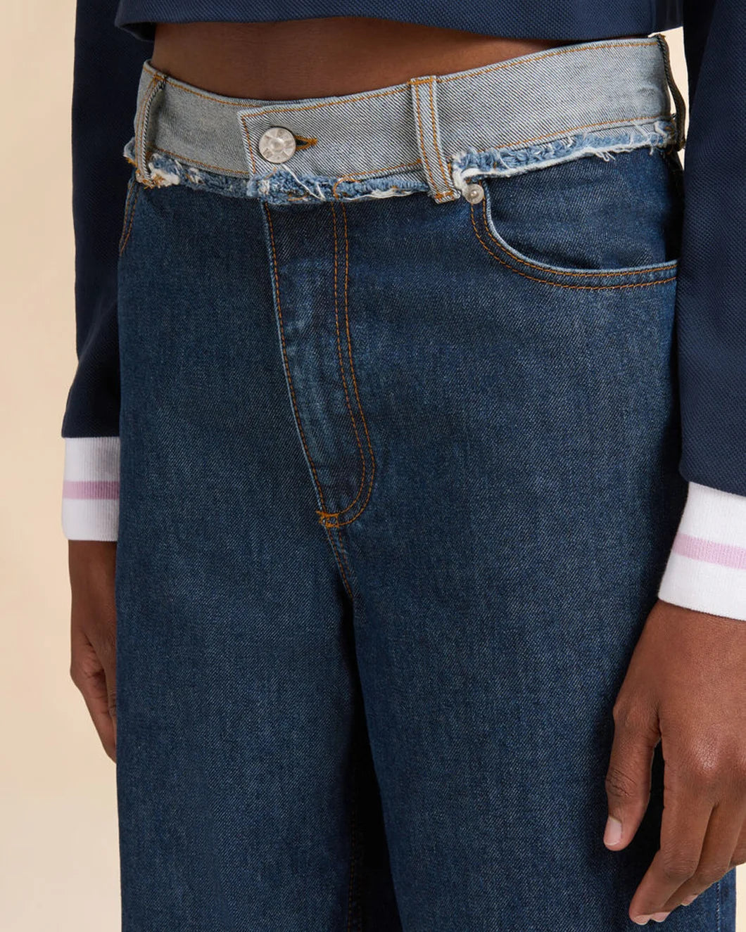 MARNI Blue Denim Inside-Out Jeans Blublack OnFig Front Detail