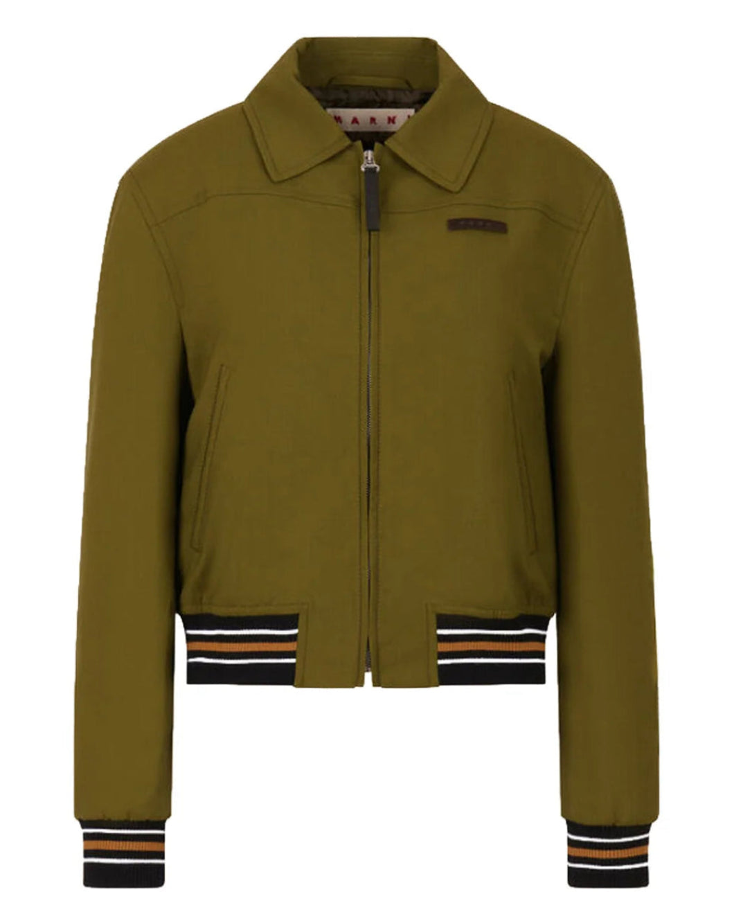 MARNI Green Tropical Wool Bomber Jacket Dusty Olive Isolated Front