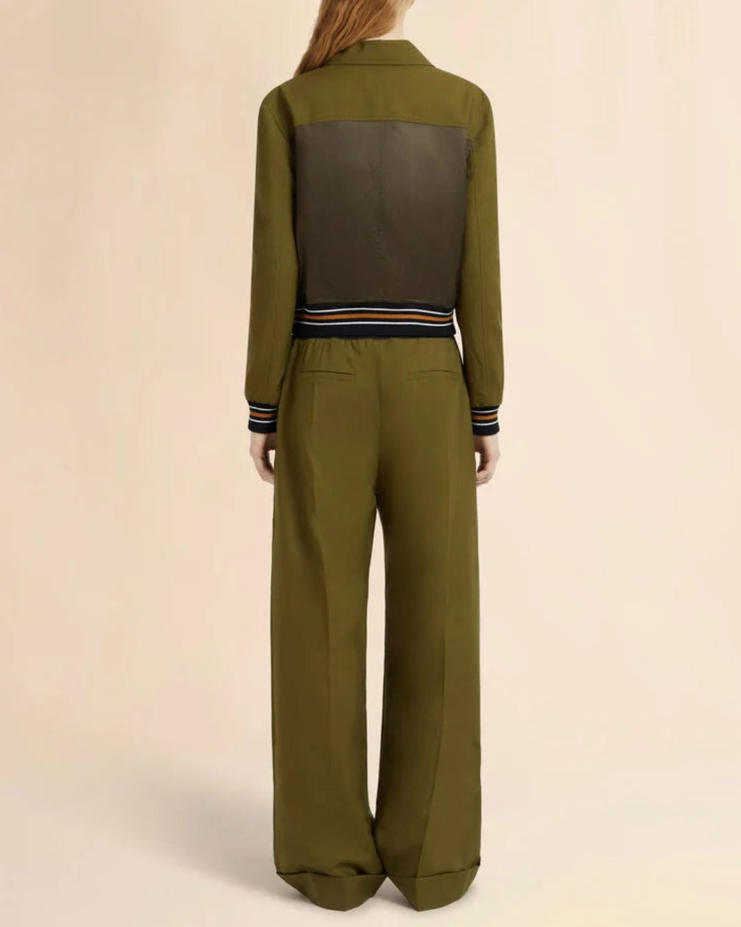 MARNI Green Tropical Wool Bomber Jacket Dusty Olive On Fig Back