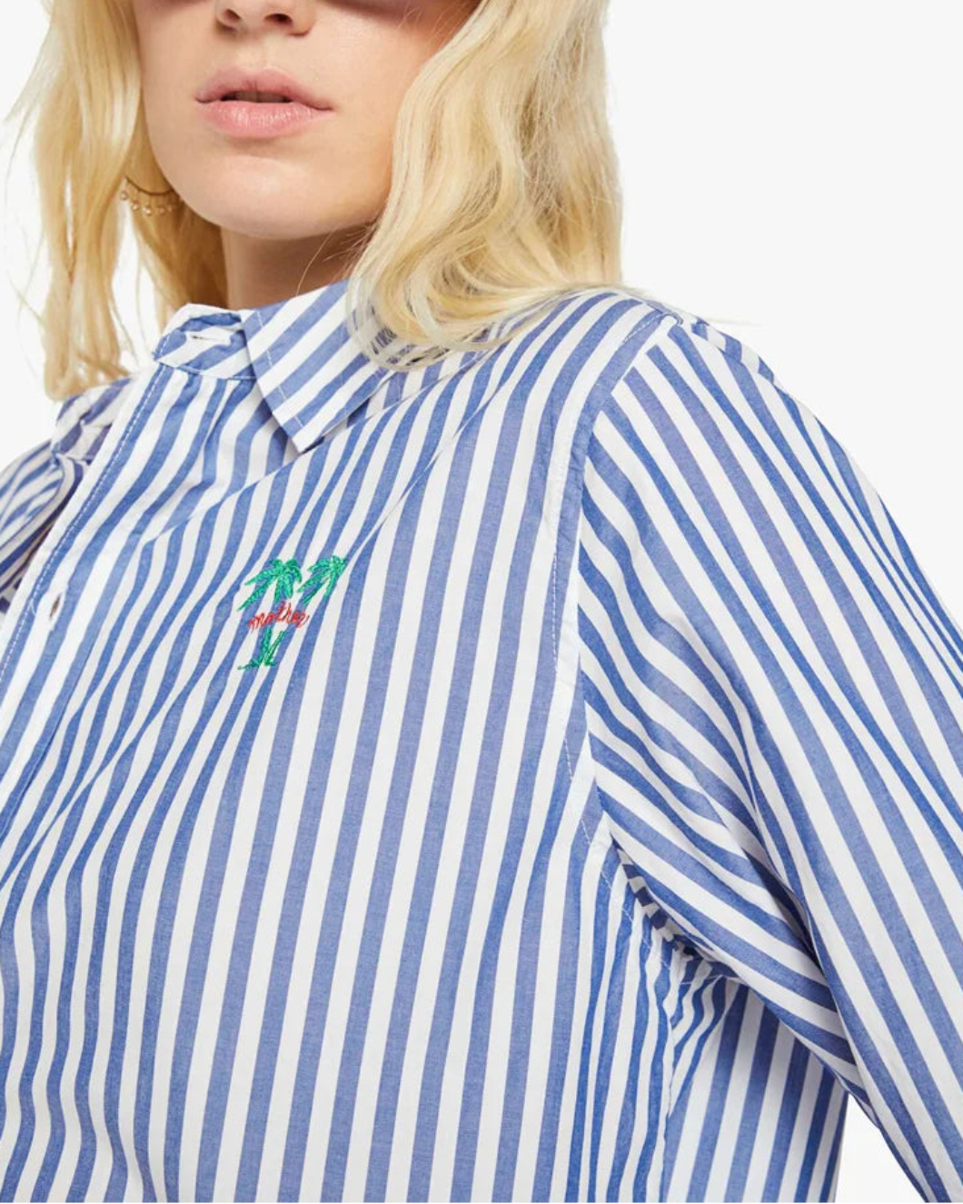 MOTHER The Bestie white/blue stripes on figure front detail