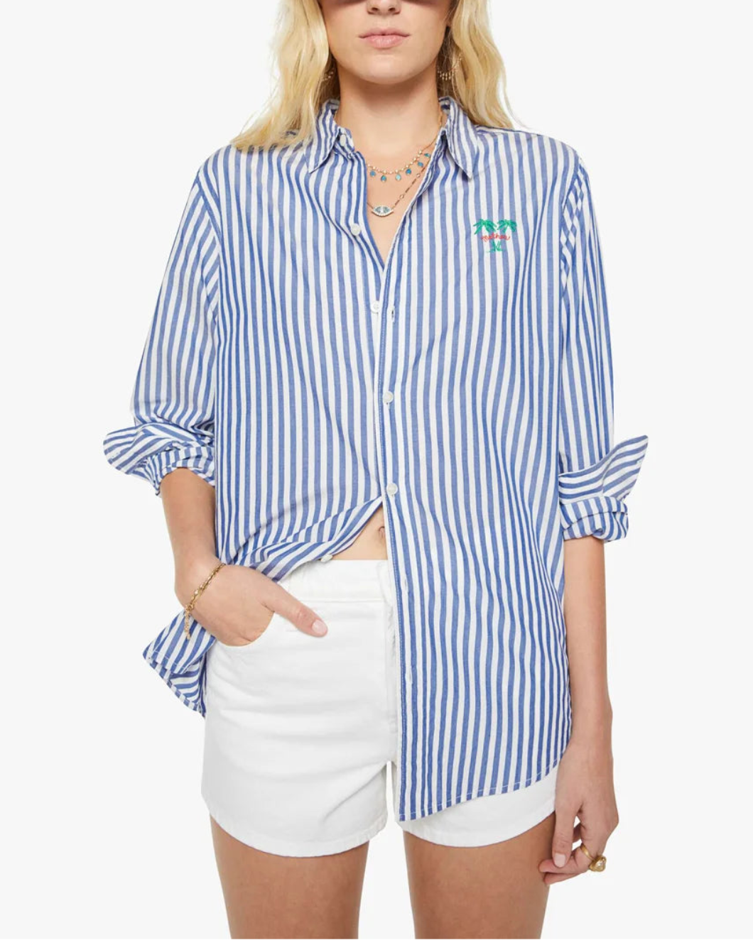 MOTHER The Bestie white/blue stripes  on figure front
