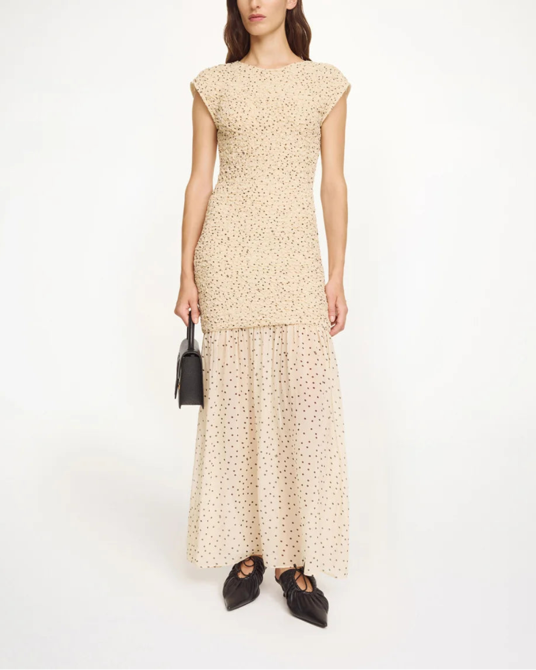 Malene Birger Corinna maxi dress polka dot print on figure front 