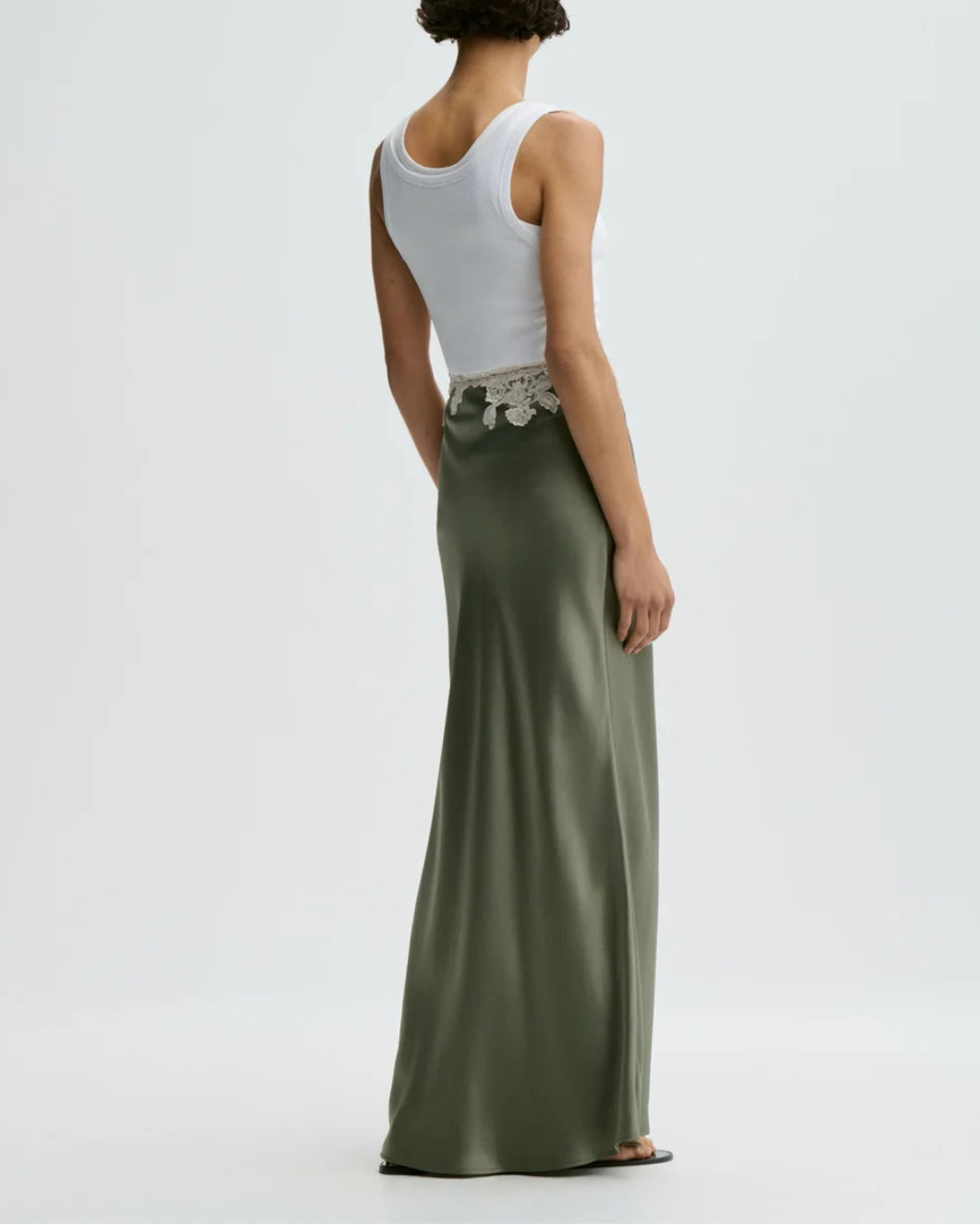 Malene Birger Erika maxi skirt deep lechen green on figure back