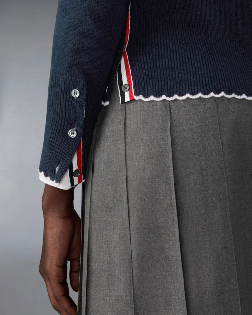 THOM BROWNE Merino Wool Holiday Hector Pullover Navy On Fig Detail