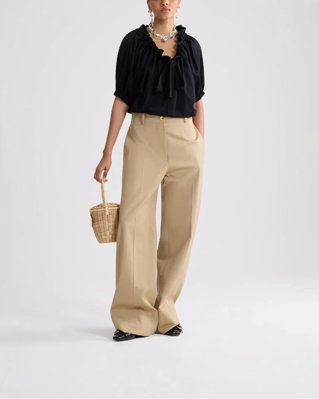 PATOU Drawstring T-Shirt in Organic Cotton black on figure front