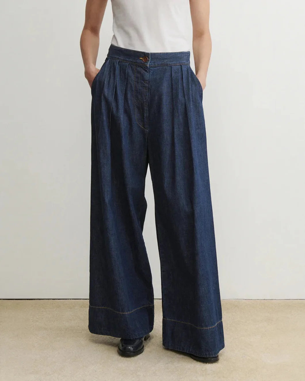 RACHEL COMEY Coxcone pant dark indigo on figure front 4